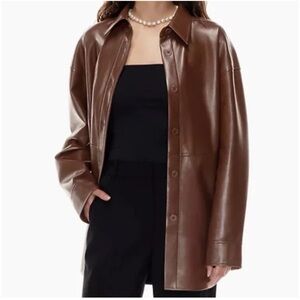 Babaton by Aritzia Shitake Tan Pelli Vegan Leather Shirt Jacket Size L